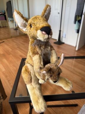 Demdaco Brown and Cream Kangaroo with Joey Plush, 12”